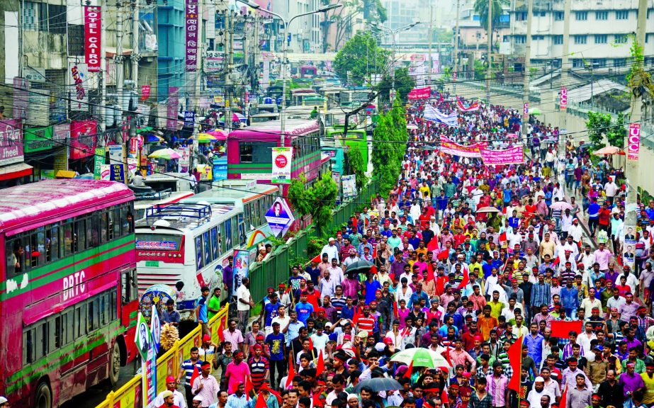 Bangladesh Covered Van-Truck Lorry Sramik Oikya Parishad brought out a procession from the Jatiya Press Club to Paltan area implementing their 8-point demands creating huge traffic gridlock in the city on Saturday.