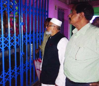 BANARIPARA(Barisal): Former MP Md Monirul Islam Moni visiting damaged temples in Banaripara on Saturday.