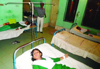 SHARIATPUR: Students who were wounded during the cricket clash of Binodpur Public High School are taking treatment at a local hospital. This snap was taken on Friday.