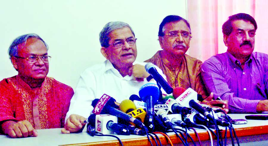 BNP Secretary General Mirza Fakhrul Islam Alamgir declaring countrywide demonstration programme through press conference at the party central office in the city's Nayapalton on Sunday as the party has not been permitted to hold rally on National Revolut