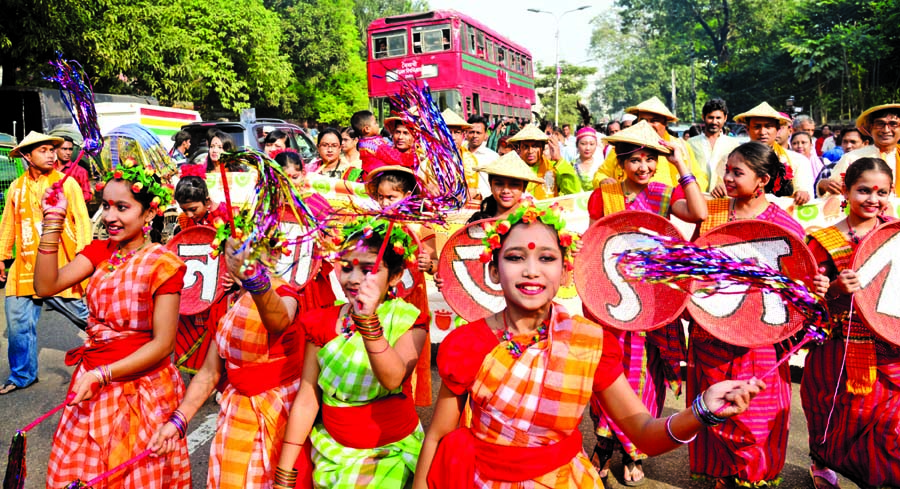 'Jatiya Nabanna Utsab Udjapon Parshad' brought out a rally on Dhaka University campus on Tuesday on the occasion of 'Nabanna Utsab'.