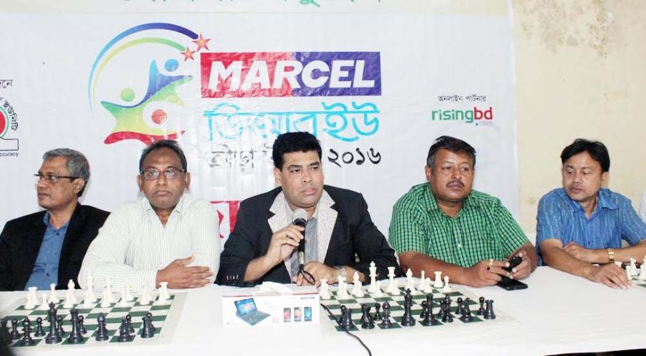 Head of Sports and Welfare Department of Walton Group FM Iqbal Bin Anwar Dawn speaking at the inaugural ceremony of the Marcel-DRU Chess Competition at Bangladesh Chess Federation hall-room on Saturday.