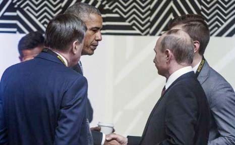 Barack Obama and Vladimir Putin were chatting at Asia-Pacific Economic Cooperation summit in Lima.