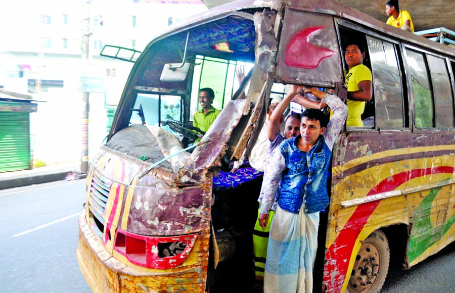 Unfit vehicles plying in the city road without any hindrance, but the authorities concerned seemed to be blind to check it to avoid accident any time. The snap was taken from in front of the city's Joykali Mandir on Tuesday.