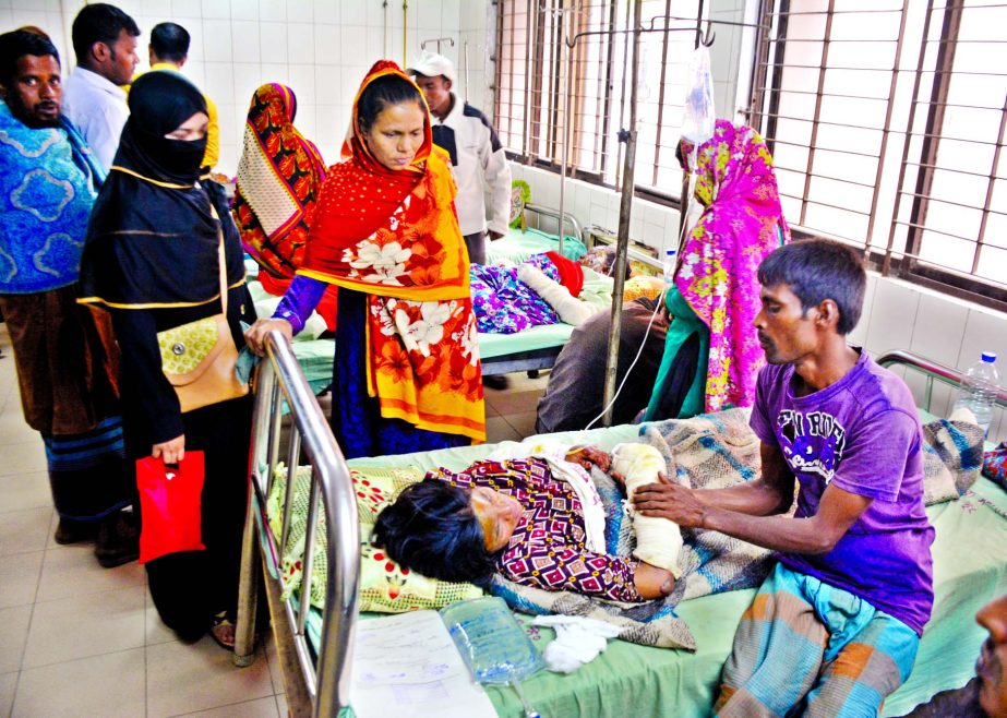 One was burnt to death and 19 others being treated at Burn Unit of DMCH as Gas Lighter Factory torched at Ashulia on Tuesday. This photo was taken on Wednesday.