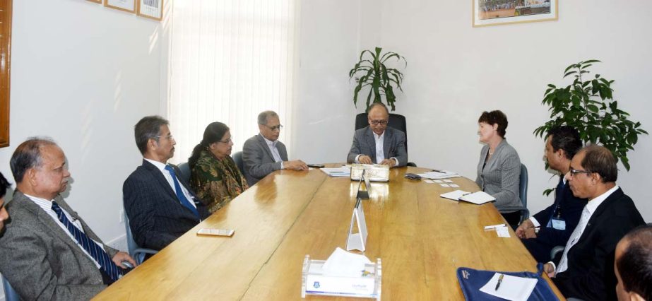 Prof Abdul Mannan, Chairman, University Grants Commission of Bangladesh speaks with a 3-member Australian delegation led by Leonie Muldoon, Senior Trade and Investment Commissioner for South Asia, Austrade, Australia at UGC office on Tuesday.