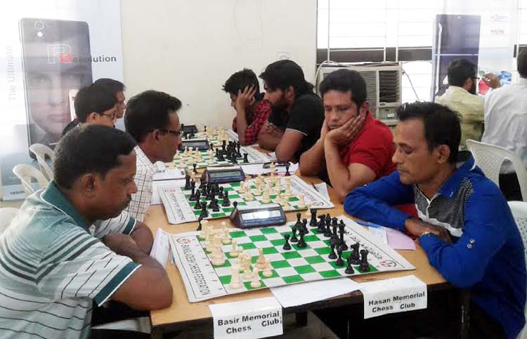 A scene from the fourth round match of the Marcel First Division Chess League at Bangladesh Chess Federation hall-room on Saturday.