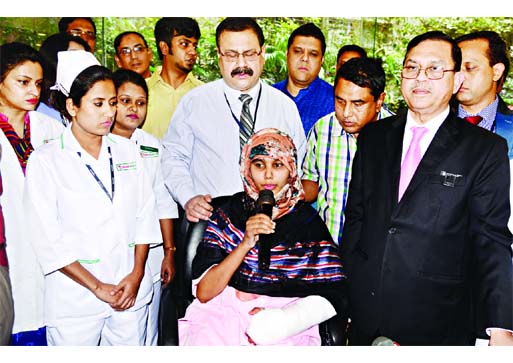 Sylhet College girl Khadiza Begum Nargis was brought before the Media for the first time on Saturday at the Square Hospital in Dhaka after a long two-month treatment. She is now stable.