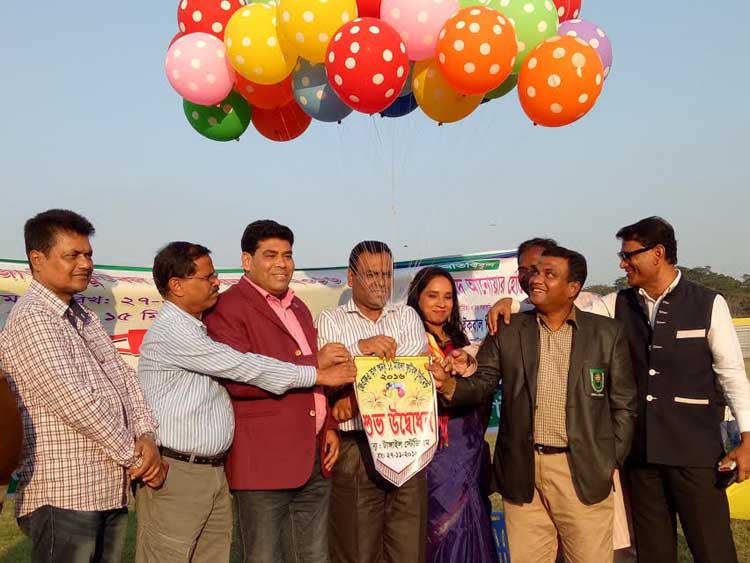 DC of Tangail district Md Anwar Hossain inaugurating the JFA Under-14 National Women's Football Championship by releasing the balloons as the chief guest at Tangail Stadium on Sunday.