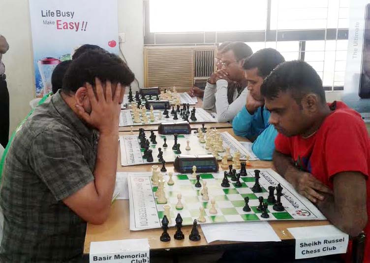 A scene from the 6th round games of Marcel First Division Chess League-2016 held at Bangladesh Chess Federation hall-room on Monday.