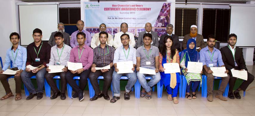 The awardees of Vice Chancellor's and Dean's List of Honor in Summer Semester 2016 of Green University of Bangladesh are seen at a photo pose at the Certificate Awarding Ceremony held at GUB Auditorium recently.