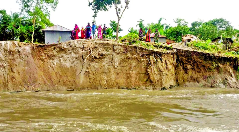 With water receding, erosion on the banks of the Jamuna River in Chowhali upazila of Sirajganj district has taken a serious turn continuing to devour homesteads, educational institutions, shops, graveyards and farmlands. This photo was taken from Baghutia
