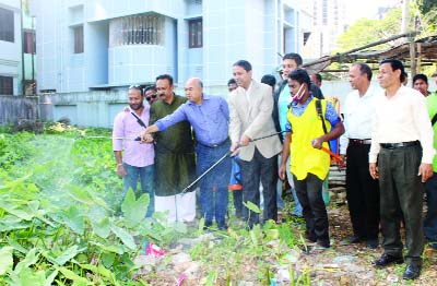SYLHET:SCC CEO Enamul Habib inaugurating 7-day long mosquito eradication programme in Sylhet city on Thursday.