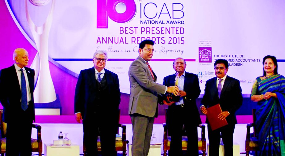 Hassan O Rashid, Additional Managing Director of Eastern Bank Ltd receives 3rd prize of ICAB National Award for Best Presented Annual Reports 2015 in the Private Bank Category from Tofail Ahmed, Minister for Commerce in a city hotel recently. Banksâ€