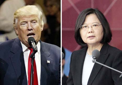 This combination of two photos shows US President-elect Donald Trump, left, speaking during a "USA Thank You" tour event in Cincinatti on Thursday and Taiwan's President Tsai Ing-wen, delivering a speech during National Day celebrations in Taipei, Taiw