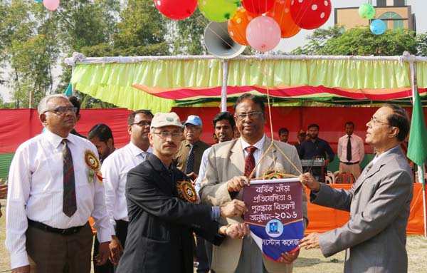 Chairman of Dhaka Education Board Professor Md Mahabubur Rahman inaugurating the Annual Sports Competition of Milestone College by releasing the balloons as the chief guest at the Diabary Play Ground of Milestone College on Saturday.