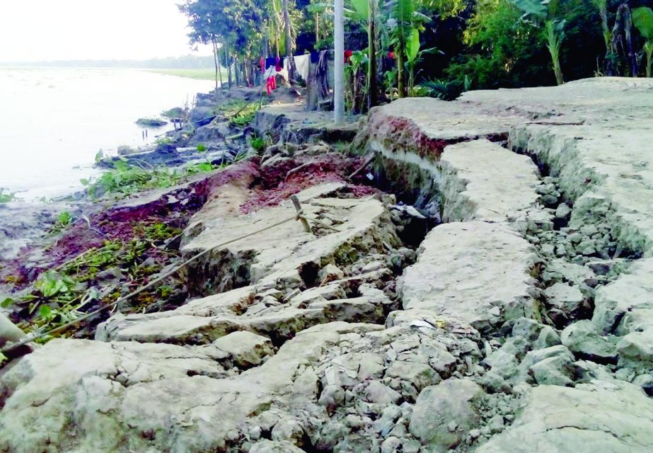 BAGERHAT: Morrelgan- Sharankhola Link Road in Khauliya area has badly been damaged due to erosion of Panguchhi River. This picture was taken on yesterday.