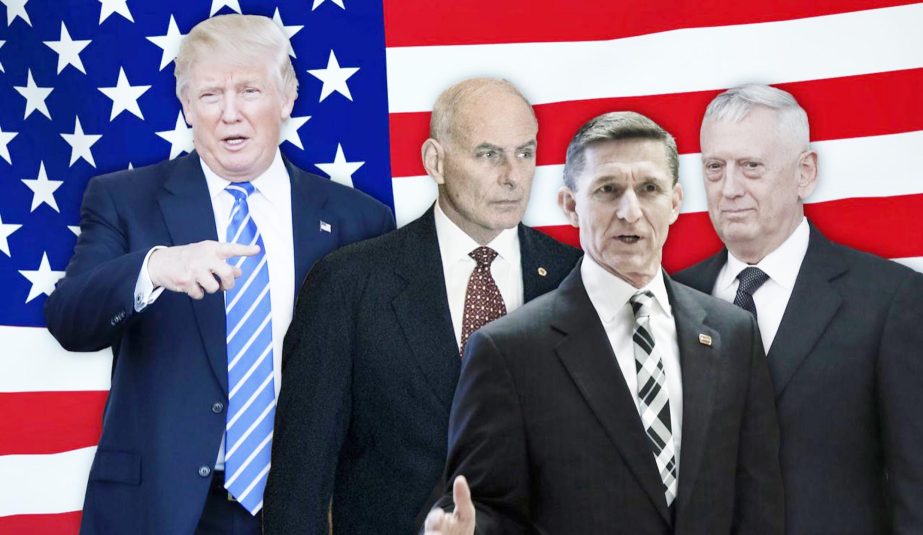 President-elect Donald Trump with retired U.S. Marine Corps General John Kelly, retired Lt. Gen. Michael T. Flynn and retired Marine Corps Gen. James Mattis.