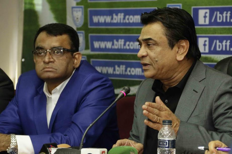 President of Bangladesh Football Federation (BFF) Kazi Salahuddin speaking at a press conference at the conference room of BFF House on Saturday.