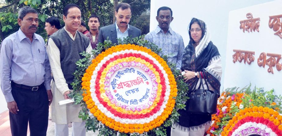 CCC Mayor A J M Nasir Uddin placing wreaths at the Central Shaheed Minar marking the Martyred Intellectualâ€™ Day organised by CCC on Wednesday.