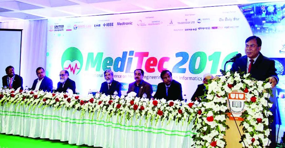 Speakers at an international conference on 'Medical Engineering, Health Informatics and Technology' organised by United International University on its campus in the city on Saturday.