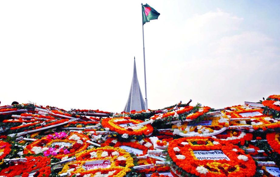 Savar Mausoleum bedecked with flowers marking the Victory Day celebration on Friday.