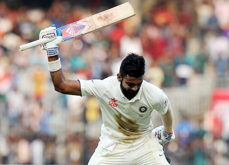 India's Lokesh Rahul reacts after his dismissal on 199 as he walks back to the pavilion during the third day of the fifth and final Test cricket match between India and England at The M.A. Chidambaram Stadium in Chennai on Sunday.