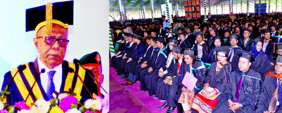 President Abdul Hamid addressing the 5th convocation of Bangladesh Open University (BOU) on its campus in Gazipur on Monday.
