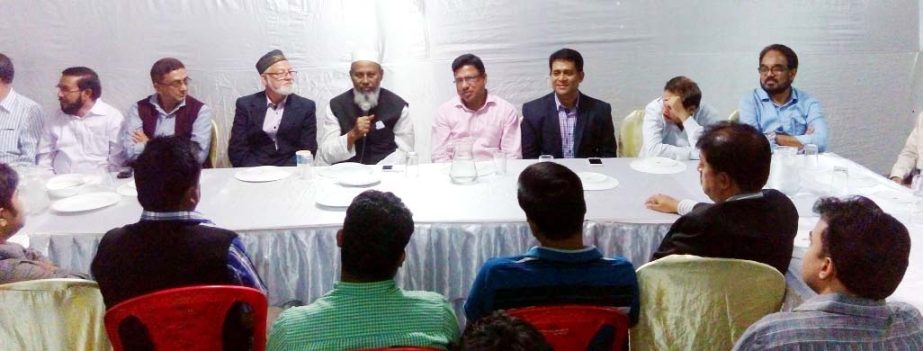 Chittagong City Awami League President Alhaj ABM Mohiuddin Chowdhury at a view exchange meeting on the occasion of BMA election yesterday.