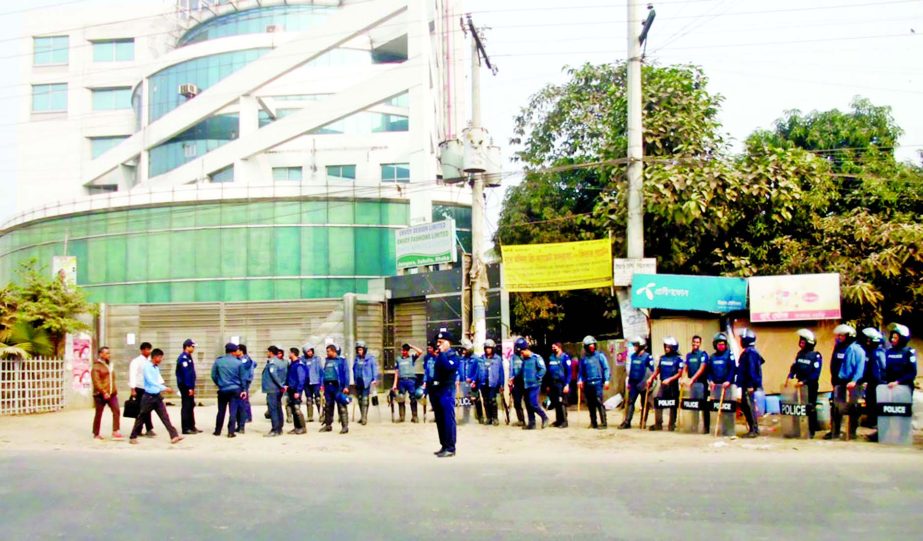 Additional forces including BGB deployed at Ashulia to avert any untoward incident as 55 garment industries were shut down by the owners due to labour unrest. This photo was taken on Wednesday.