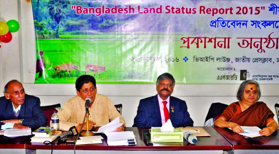 Economist Prof Abul Barakat speaking at the cover unwrapping of a report on 'Bangladesh Land Status-2015' organised by the Association for Land Reform and Development at the Jatiya Press Club on Thursday.