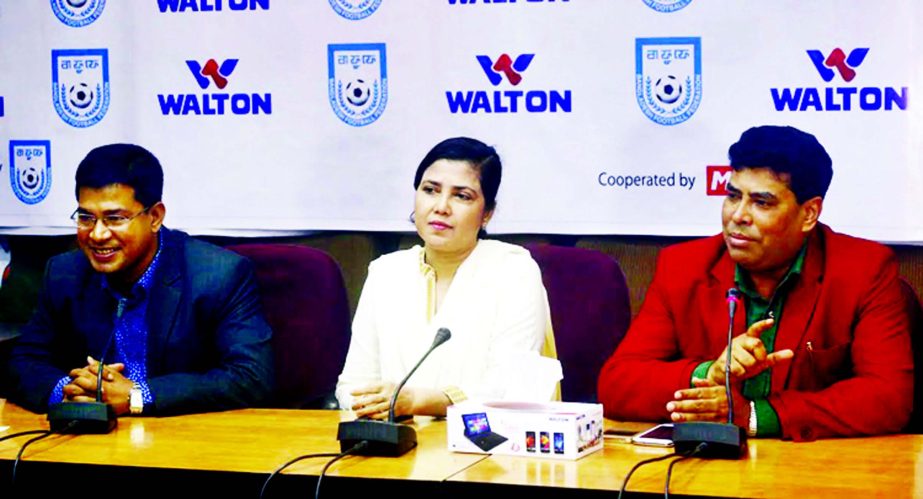 Head of Sports and Welfare Department of Walton Group FM Iqbal Bin Anwar Dawn speaking at a press conference at the conference room of Bangladesh Football Federation House on Thursday.