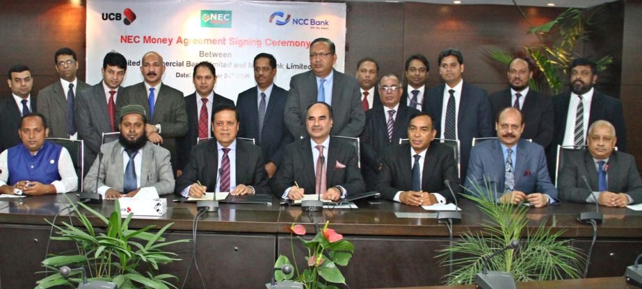 United Commercial Bank Limited (UCB) recently signed an agency agreement with National Credit and Commerce Bank Limited (NCCBL). Muhammed Ali, Managing Director of UCB and Golam Hafiz Ahmed, Managing Director of NCCBL signed the agreement on behalf of the