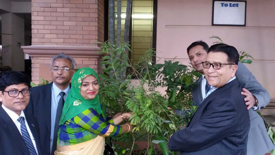 Mohammodi Khanam, CEO of Prime Insurance Company handed over tree plants to Syed Md. Faisal, Chairman of Saiham Group under the company's CSR activities "Plant for the Future". Enrg. Syed Ishtiaq Ahmed the Managing Director of Saiham Group was also pre