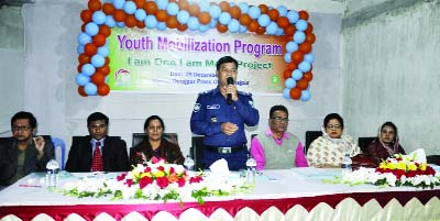 DINAJPUR: Md Hamidul Alam, SP, Dinajpur speaking at a youth mobilisation programme at M Abdur Rahim Auditorium in Dinajpur Press Club organised by Palli Sree yesterday.