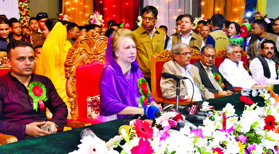 BNP Chairperson Begum Khaleda Zia, among others, at a function organised by Jatiyatabadi Chhatra Dal (JCD) in the auditorium of the Engineers Institution in the city on Sunday marking 38th founding anniversary of JCD.