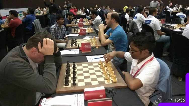 FM Mohammad Fahad Rahman (right) in action during the match of the Grand Masterâ€™s event of the 2nd IIFL Wealth 2nd Mumbai International Chess Tournament (Open) in Mumbai in India on Saturday.