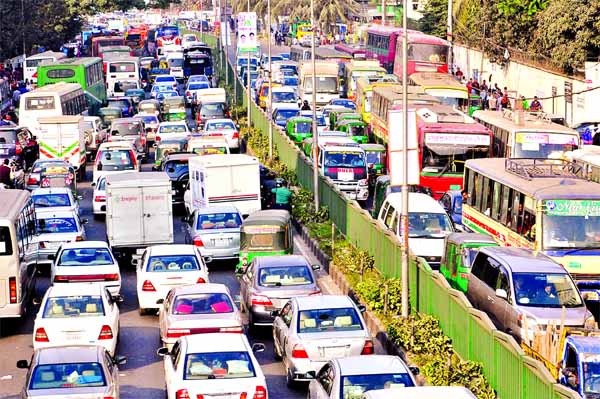 Massive traffic gridlock hits the entire capital city as Bangladesh Chhatra League observed its founding anniversary yesterday. This photo was taken from Shahbagh area.