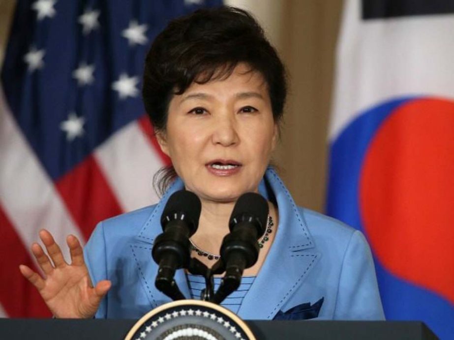 Park Geun-hye attends a national convention of the ruling Saenuri Party in Goyang, north of Seoul, South Korea.