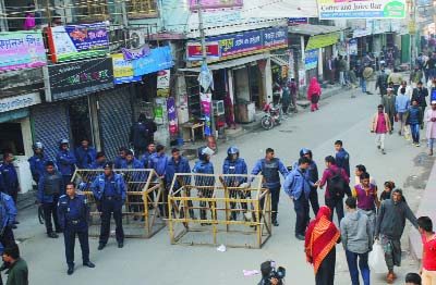 BOGRA: Police made barricade during programme organised by Bogra BNP on the occasion of 'Democracy Killing Day' on Thursday.