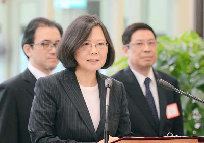 Taiwan's President Tsai Ing-wen delivers a speech before traveling to visit Central American allies including a U.S. transit on Saturday at the Taoyuan International Airport in Taouyuan, Taiwan.