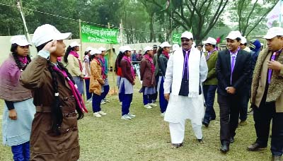 JOYPURHAT: Adv Samsul Alam Dudu MP taking salute at the 8th District Scout Gathering and Bangabandhu Main Arena at Joypurhat Collectorate field on Friday.