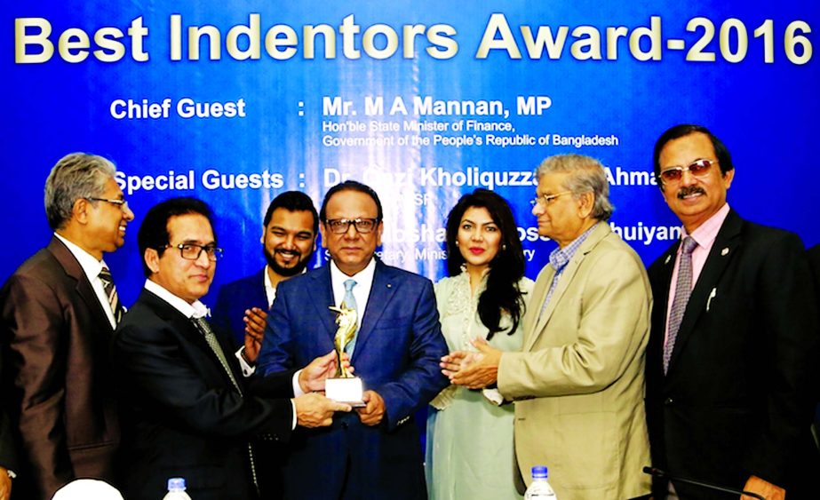 Shahab Uddin Khan, Chairman and Managing Director of Zeeshan International Agencies Pvt. Ltd (ZIAPL) receives the Best Indentors' Award-2016 from M A Mannan, MP, State Minister of Finance on Monday. Md. Mosharraf Hossain Bhuiyan ndc, Sr. Secretary, Mini