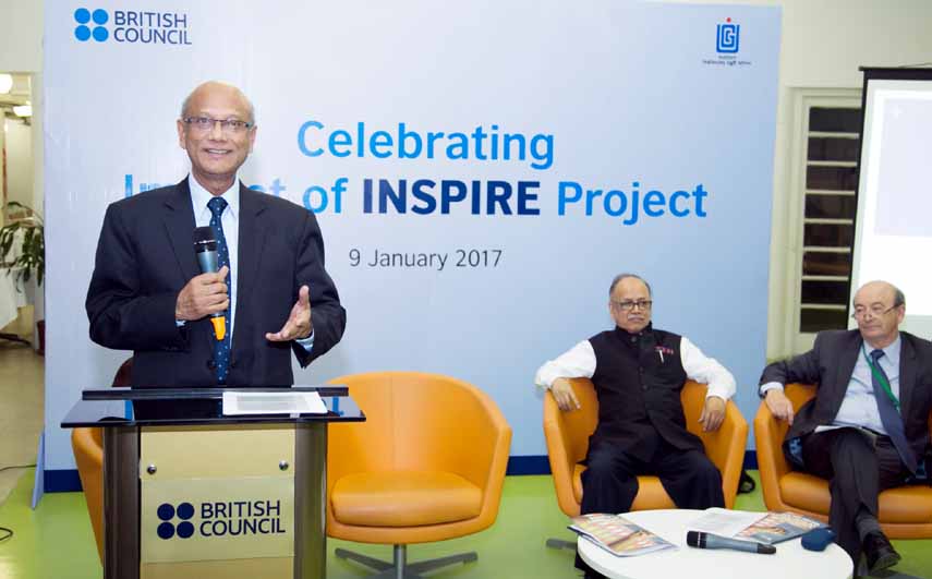 Education Minister Nurul Islam Nahid, MP on Monday speaks at the celebration programme of INSPIRE project jointly run by British Council and University Grants Commission.