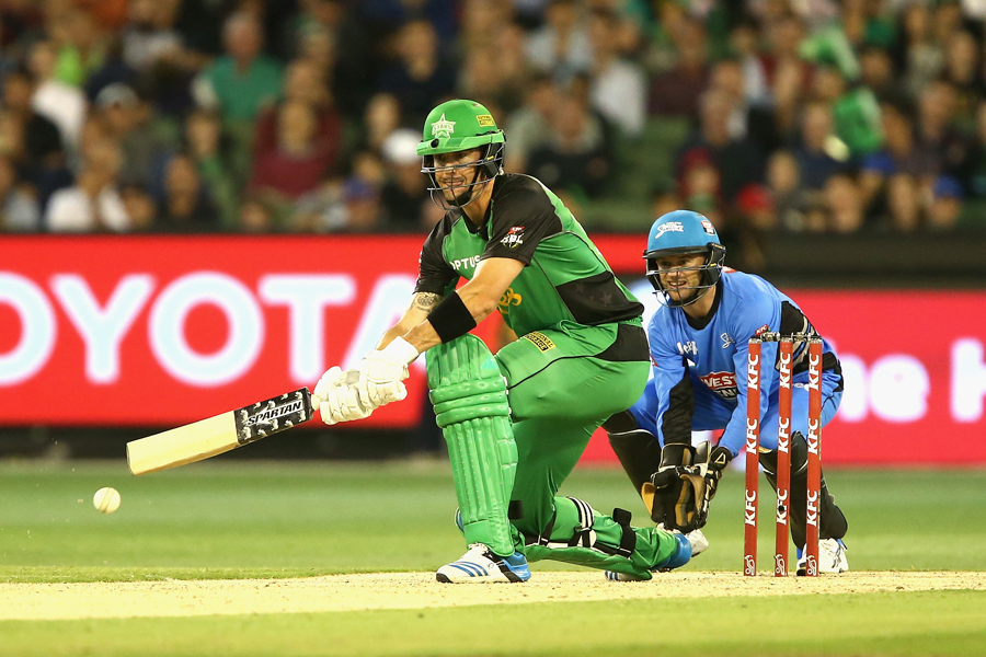 Kevin Pietersen plays a scoop during the Big Bash League 2016-17 between Melbourne Stars and Adelaide Strikers at Melbourne on Tuesday.