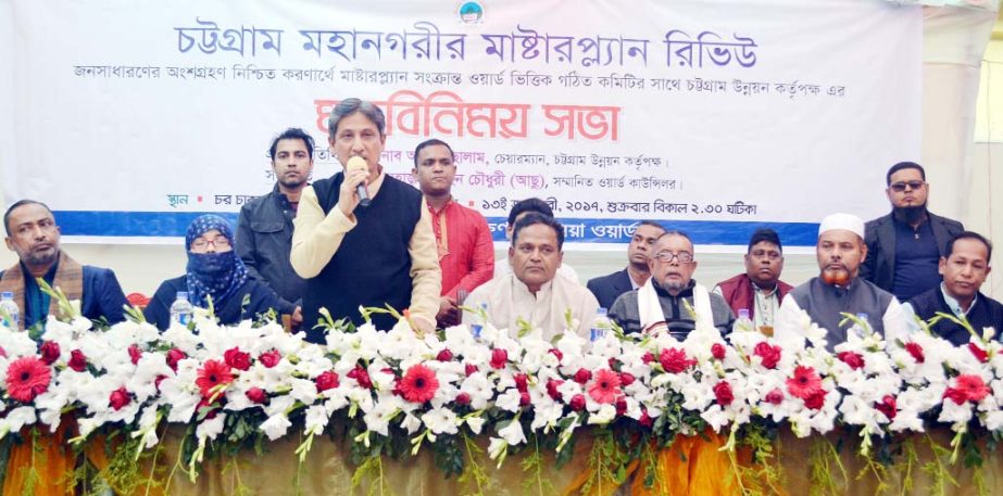CDA Chairman Abdus Salam speaking as chief guest at meeting of the master plan review of Chittagong City at Bakulia Ward in the city yesterday.