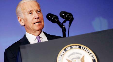 The outgoing US Vice President Joe Biden speeking at the Carnegie Endowment for International Peace, Washington.