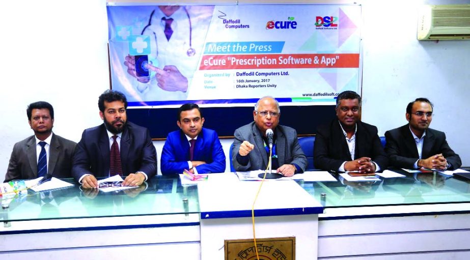 Daffodil Software Ltd (DSL) launches e-Prescription Online Software & Apps system in the city on Monday. Prof. Dr. Ahmed Ismail Mostafa, Dean, Faculty of Allied Health Sciences, Rashed Karim, Chief of DSL and Jafar Ahmed Patwary, General Manager, Daffodi