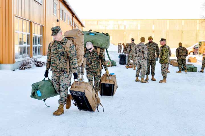 US Marines, who are to attend a six-month training to learn about winter warfare, arrive in Stjordal, Norway on Monday.
