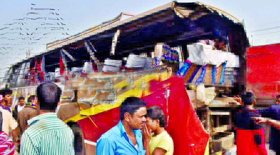 A passenger bus collided head-on with a truck at Jheel Bazar area at Sripur in Gazipur on Dhaka-Mymensingh Highway leaving two persons dead on Tuesday.